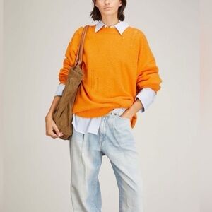 NEW R13 Shaggy Oversized Distressed Hole Slouchy Pullover Orange Sweater $695